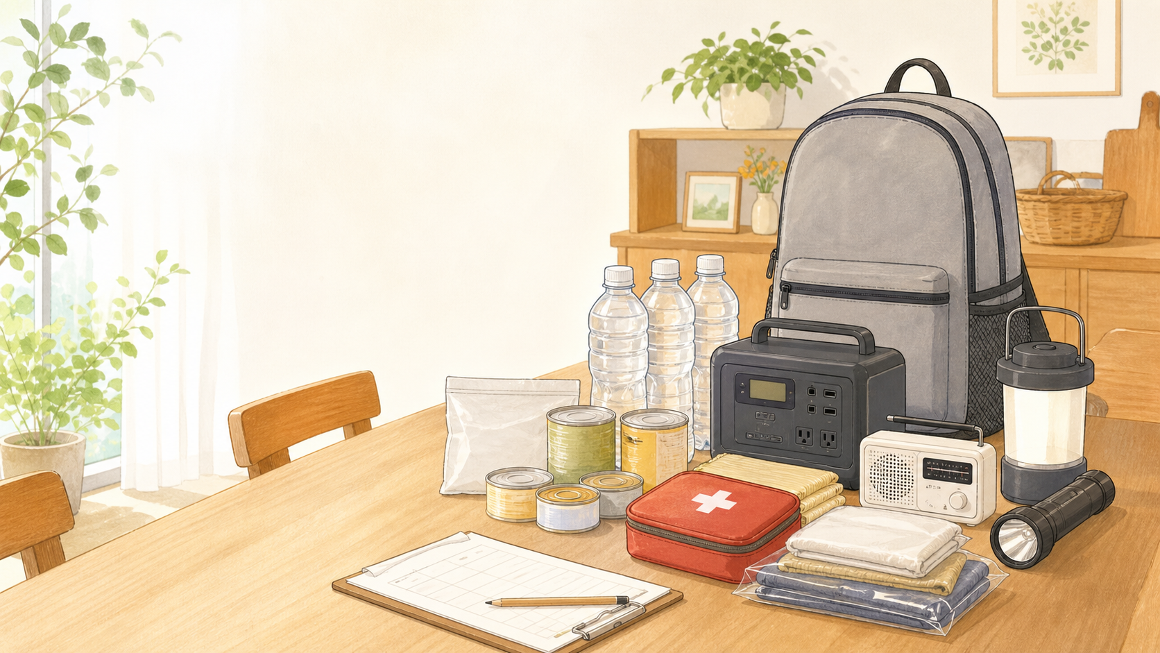 防災用品をやさしいイラストで整理した画像